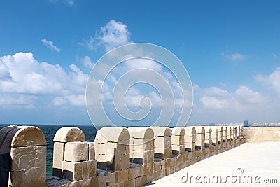 Angel view of blue sea from Citadel of Qaitbay, Alexandria, Egypt Stock Photo