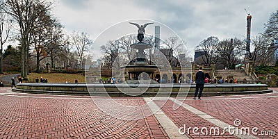 Angel of the Waters statue in Central Part NYC daylight view with people and clouds in sky Editorial Stock Photo