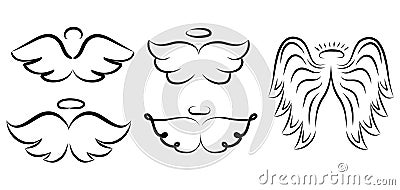 Angel wings drawing vector illustration. Winged angelic tattoo i Vector Illustration
