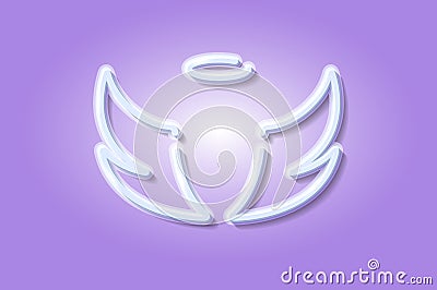 Angel wings and halo glowing 3D symbol, card template on lilac background. Vector illustration Vector Illustration