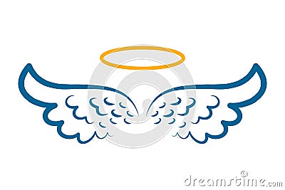 Angel wings icon with nimbus - Vector Illustration