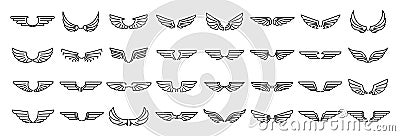 Angel wings icons set, outline style Vector Illustration