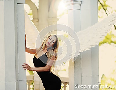 angel with wings outdoor Stock Photo