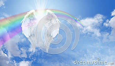 Angel Wings and Rainbow on Blue Sky Stock Photo