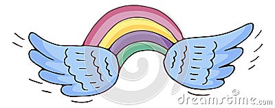 Angel wings with rainbow. Magic miracle sign. Fairytale symbol Vector Illustration