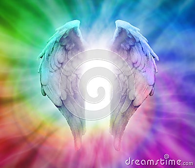 Angel Wings on Rainbow Spiral Background Stock Photo