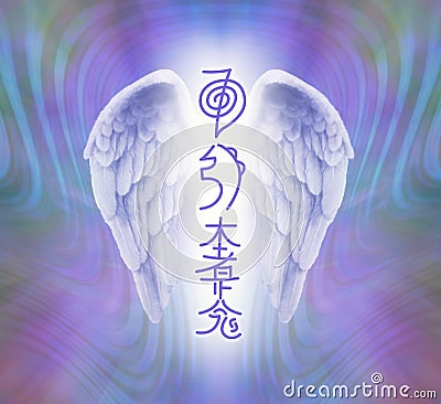 Angel Wings and Reiki Symbols Diagram Stock Photo