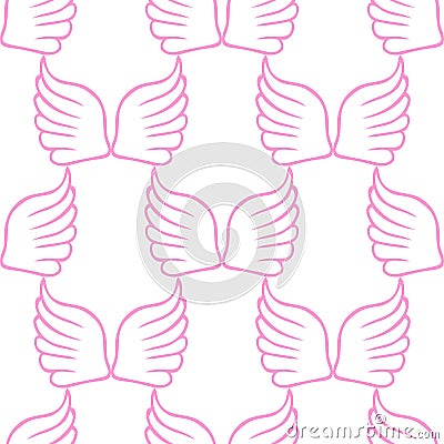 Angel wings seamless white pink pattern Vector Illustration