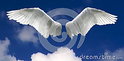 Angel wings with sky background Stock Photo