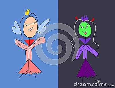 Angel and witch suit elements. Cartoon concept . Vector flat cartoon illustration Vector Illustration