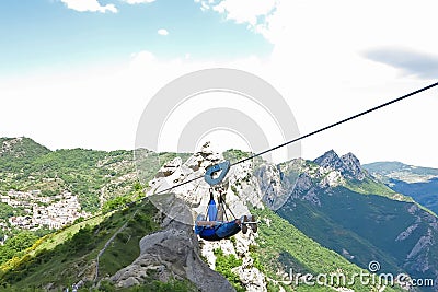 Angel& x27;s Flight in Castelmezzano , Basilicata, Italy Stock Photo