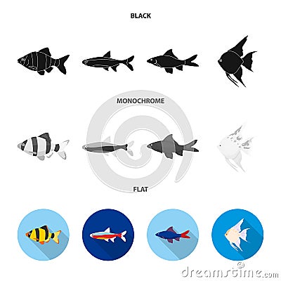 Angelfish, common, barbus, neon.Fish set collection icons in black, flat, monochrome style vector symbol stock Vector Illustration