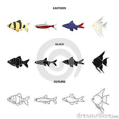 Angelfish, common, barbus, neon.Fish set collection icons in cartoon,black,outline style vector symbol stock Vector Illustration