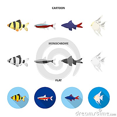 Angelfish, common, barbus, neon.Fish set collection icons in cartoon,flat,monochrome style vector symbol stock Vector Illustration