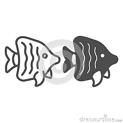 Angelfish line and solid icon, worldwildlife concept, peppermint angelfish vector sign on white background, fish outline Vector Illustration