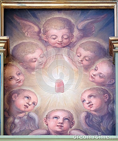 Angels, altarpiece in the Basilica of the Sacred Heart of Jesus in Zagreb Stock Photo