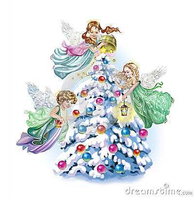 Angels decorate the Christmas tree Stock Photo