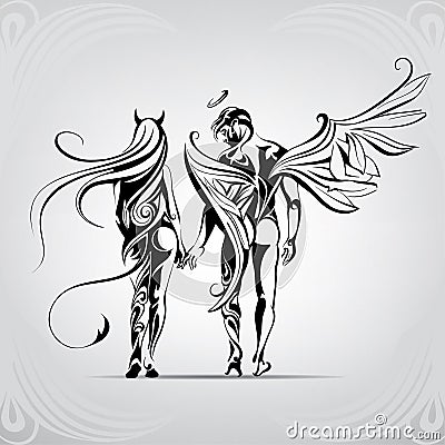 Angels and Demons in the ornament. vector illustration Stock Photo