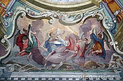 Angels, fresco on the ceiling of the Saint John the Baptist church in Zagreb Stock Photo