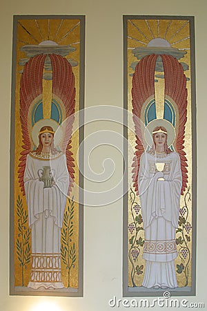 Angels, fresco in the Corpus Domini church in Zagreb Stock Photo