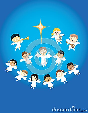 Angels praising the birth of Jesus Vector Illustration