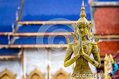 Angels statue to pay respect in Thailand temple. Stock Photo