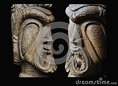 Collage Angry Tiki Heads Editorial Stock Photo