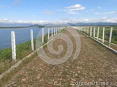 Angicos water reservoir, road above the barrier Stock Photo