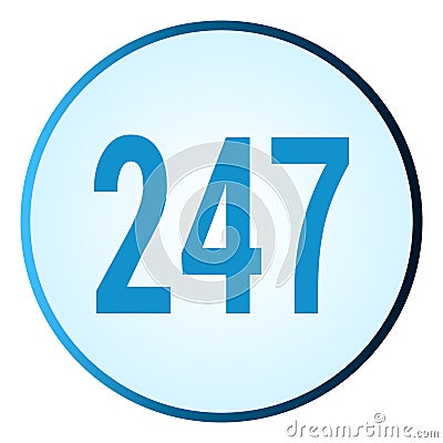 Number 247 symbol or logo with round frame in blue gradient color Vector Illustration