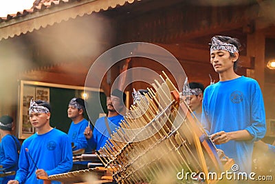 Angklung players in action at an event Editorial Stock Photo