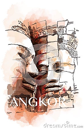 Angkor - the Bayon Vector Illustration