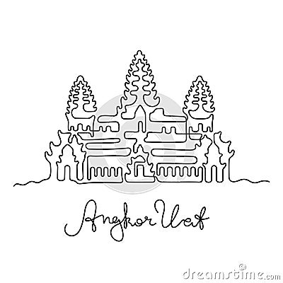 Angkor Wat temple, Cambodia continuous line vector illustration Vector Illustration