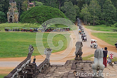 Returning tuk tuks at city of Angkor Thom Editorial Stock Photo