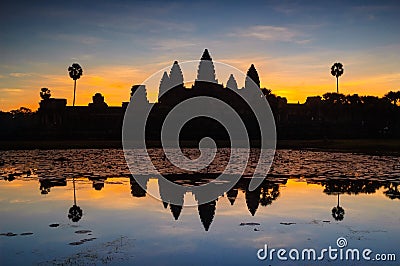 Angkor wat and lake at sunrise,cambodia Stock Photo