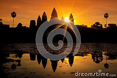 Angkor wat and lake at sunrise,cambodia 4 Stock Photo