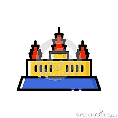 Angkor Wat temple colourful vector icon. Hindu khmer temple icon. Vector Illustration