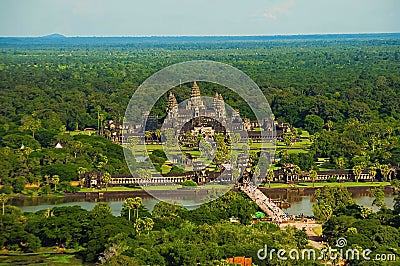 Angkor Wat temple complex, Aerial view. Siem Reap, Cambodia. Largest religious monument in the world 162.6 hectares Stock Photo