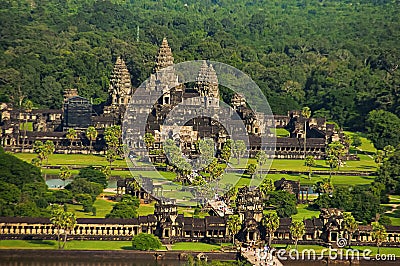 Angkor Wat temple complex, Aerial view. Siem Reap, Cambodia. Largest religious monument in the world 162.6 hectares Stock Photo