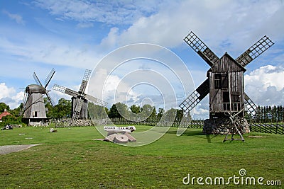 Three wooden windmills Editorial Stock Photo