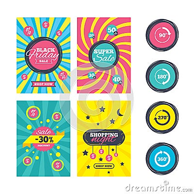 Angle degrees circle icons. Geometry math signs. Vector Illustration