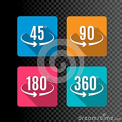 Angle degrees flat icons vector design. Arrows rotation circle symbol. Geometry measure Vector Illustration