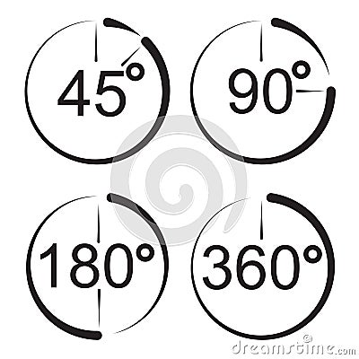 Angle 45 90 180 360 degrees icons. Vector Illustration