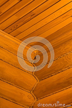 Angle Joint Wooden Orange Logs Ceiling Object Detail Line And Stripe Diagonal Part Interior Decoration Design Stock Photo