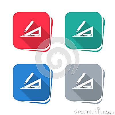 Angle ruler and pencil icon on square button Vector Illustration