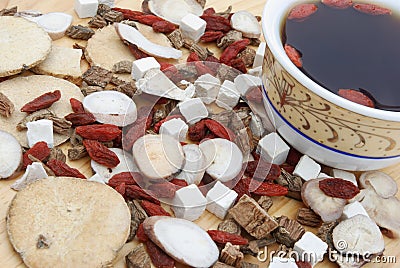 Angle view chinese herbs blends and herb tea Stock Photo