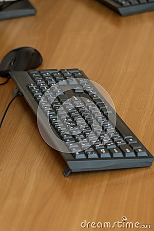 Angle View Keyboard and mouse of computer on table. Stock Photo