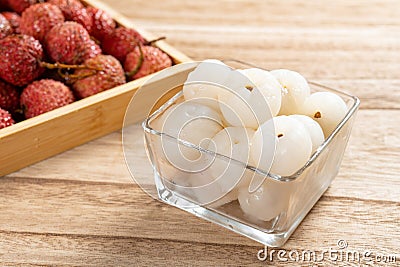 peeled fresh lichees at horizontal composition Stock Photo