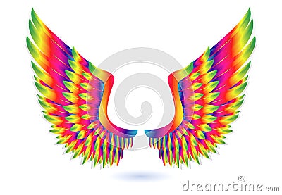 Realistic fantasy colorful angle wings isolated. Stock Photo