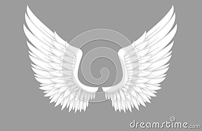 realistic fantasy white angle wings. 3D Render.. Stock Photo