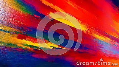 Angled horizontal large smudges, oil painted canvas colorful background, rainbow colors. Modern, abstract texture, Oil Paint Stock Photo